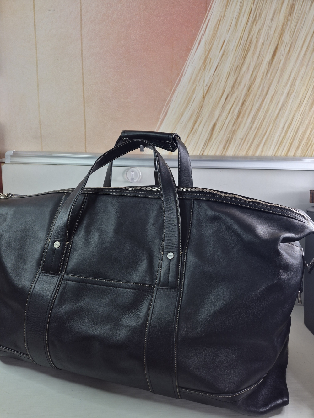 Coach Black Leather Duffel Bag - Men's Travel Weekender - Picture 7 of 12